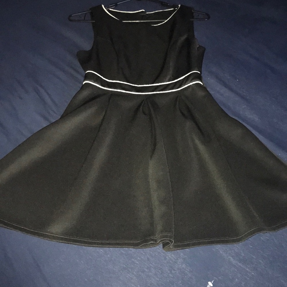 Black / white stripe open back dress